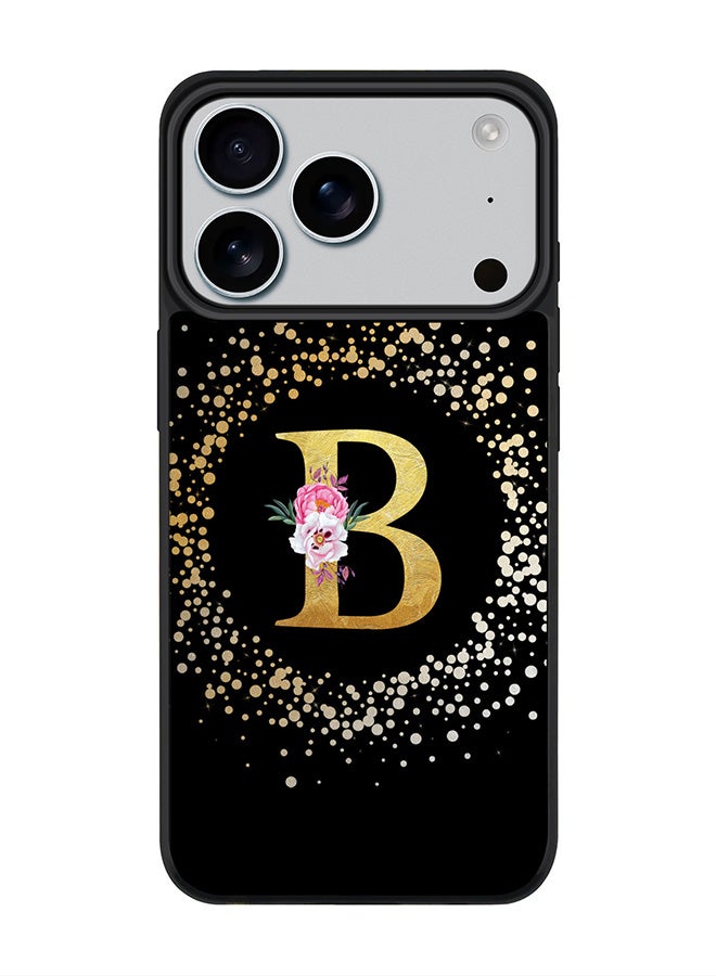 Stylizedd iPhone 17 Pro Case, [Compatible with MagSafe] Slim Magnetic cover Phone Case iPhone 17 Pro -Custom Monogram Floral - B ( Black ) - Image 1
