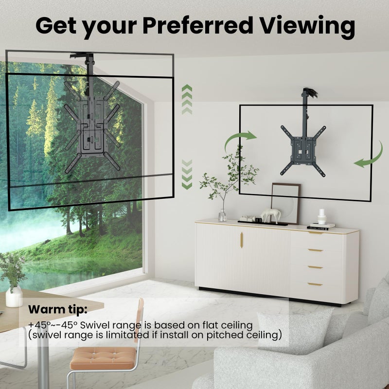IMtKotW Ceiling TV-Mount Flip Down Folding - 23-55'' Manual Drop Down TV Mount, Fits Flat and Pitched Roof, Height Adjustable, Swivel, Max Load 44 lbs, Max VESA 400x400 mm, Black - Image 4