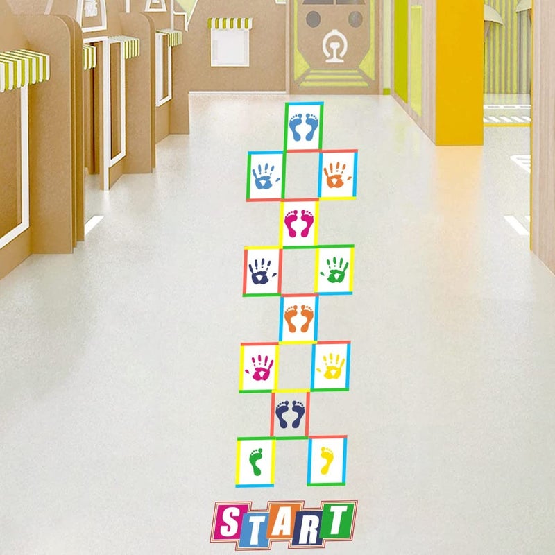 IARTTOP IARTTOP Handprint Footprint Hopscotch Game Floor StickerColorful Hand Foot Hopscotch Decal for Classroom Nursery Kids Room DecorIndoor Active Games 