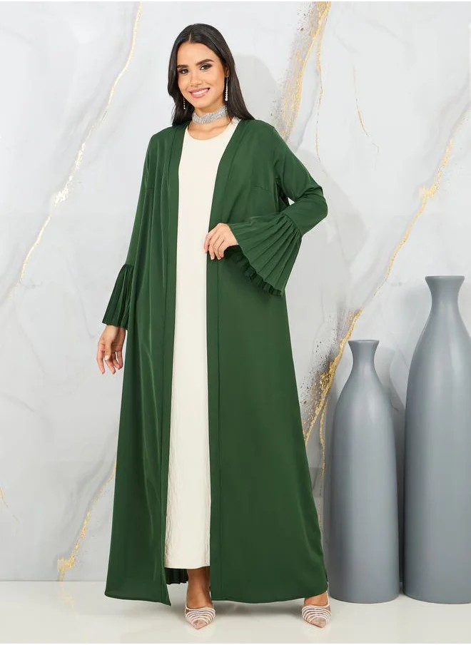Styli Pleated Flute Sleeves Maxi Length Kimono