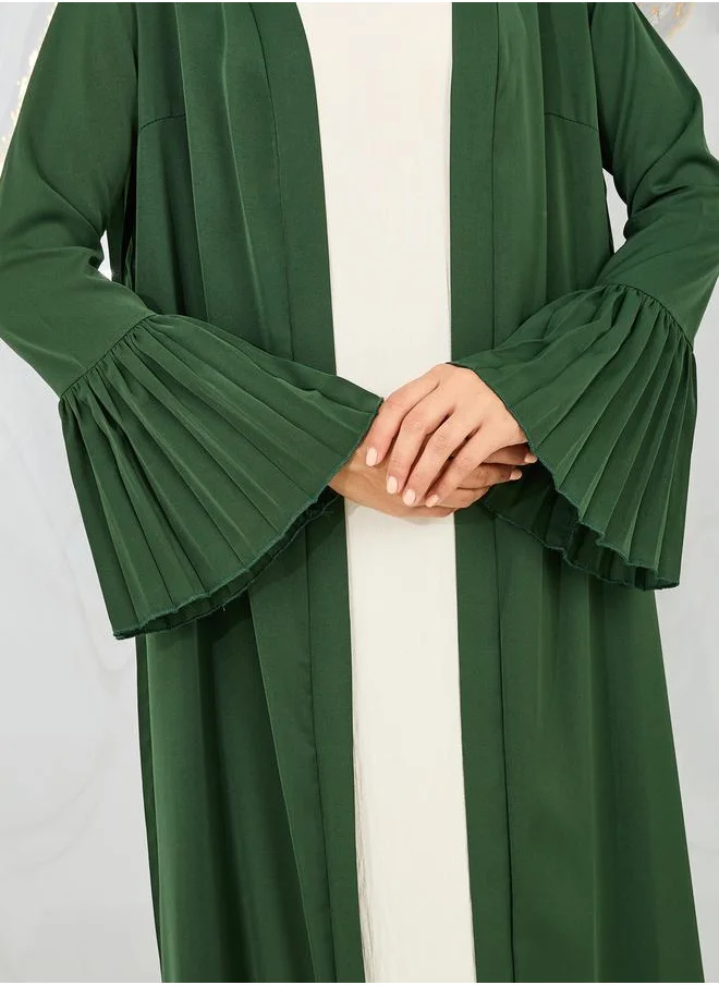 Styli Pleated Flute Sleeves Maxi Length Kimono