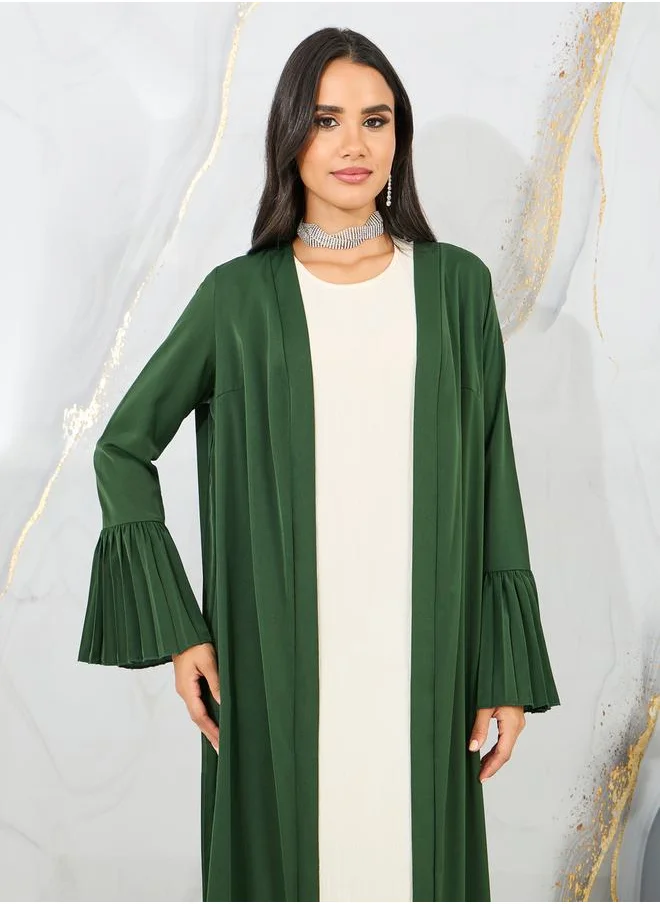 Styli Pleated Flute Sleeves Maxi Length Kimono