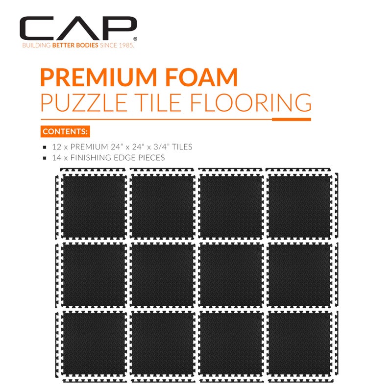 CAP Barbell 3/4-Inch Interlocking EVA Foam Exercise Puzzle Mat Home Gym Flooring - 2 Pack | 24" x 24" x 3/4" | Diamond Pattern - Black - Image 2