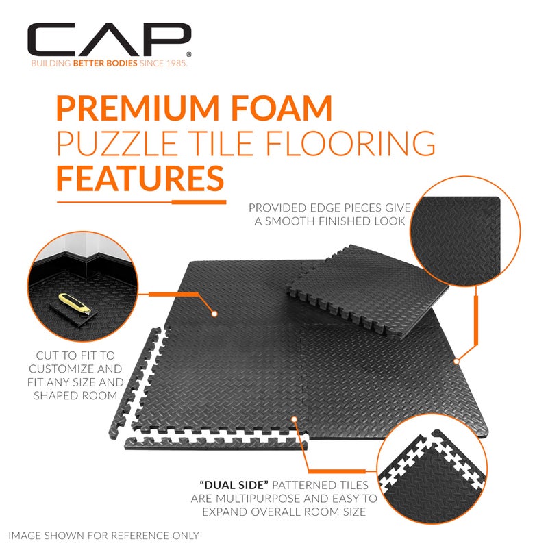 CAP Barbell 3/4-Inch Interlocking EVA Foam Exercise Puzzle Mat Home Gym Flooring - 2 Pack | 24" x 24" x 3/4" | Diamond Pattern - Black - Image 3