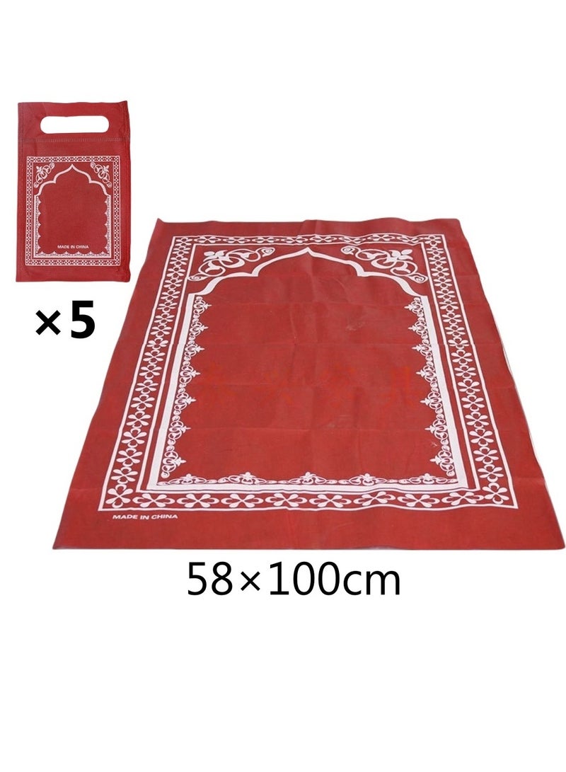 5-PACKS Muslim Disposable Non-woven Prayer Rug, Folding Rug With Handbag 58*100cm (red)