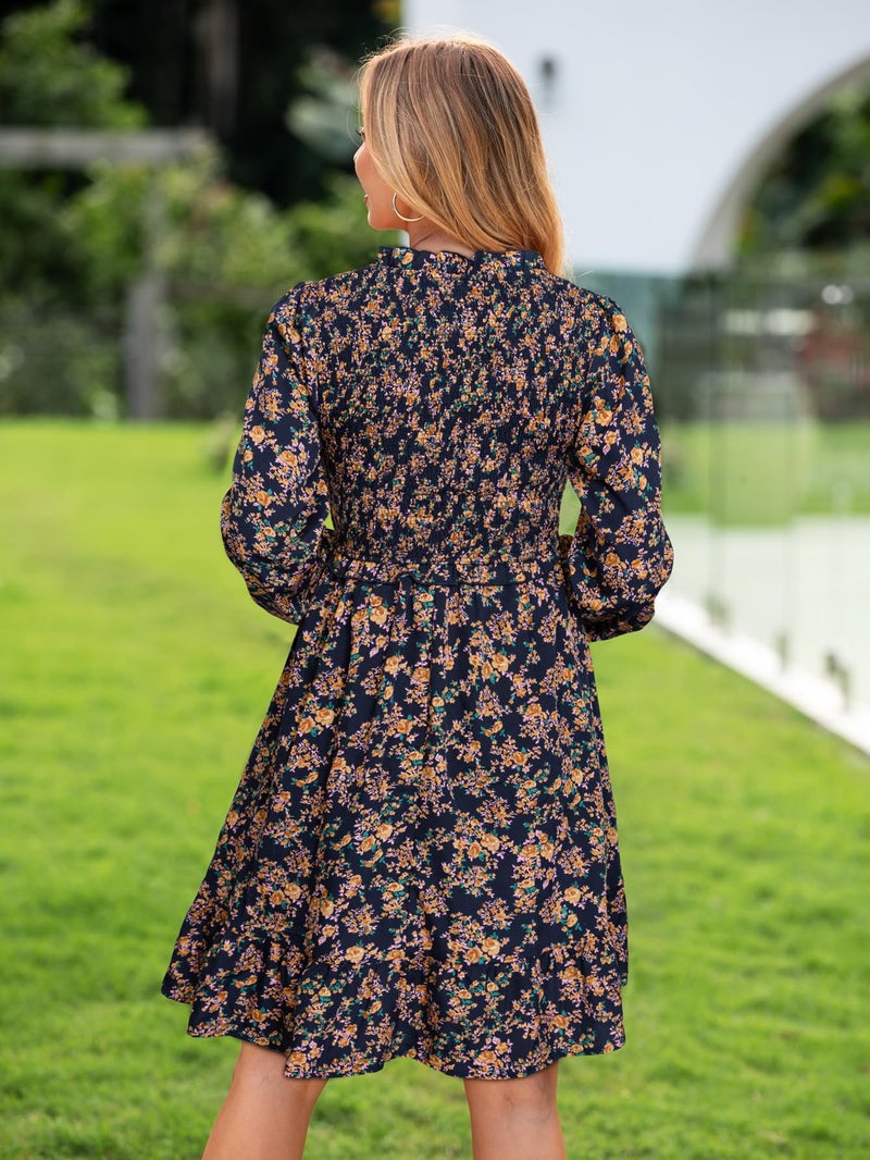 Simplee Womens Long Sleeve Babydoll Short Dress A-line Wedding Guest Boho Cute Ruffle Party Tunic Dresses with Pockets Trendy Cloth(Navy L) - Image 4