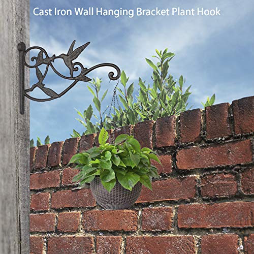 Livfodrm 2PCS Plant Hangers Outdoor Plant Hooks for Wall/Fence, Hummingbird Hanging Plant Bracket Heavy Duty Cast Iron Plant Hanger for Lantern/Bird Feeder, Drak Brown - Image 3