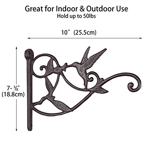 Livfodrm 2PCS Plant Hangers Outdoor Plant Hooks for Wall/Fence, Hummingbird Hanging Plant Bracket Heavy Duty Cast Iron Plant Hanger for Lantern/Bird Feeder, Drak Brown - Image 4