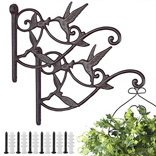 Livfodrm 2PCS Plant Hangers Outdoor Plant Hooks for Wall/Fence, Hummingbird Hanging Plant Bracket Heavy Duty Cast Iron Plant Hanger for Lantern/Bird Feeder, Drak Brown - Image 1