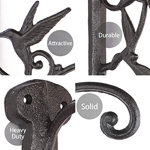 Livfodrm 2PCS Plant Hangers Outdoor Plant Hooks for Wall/Fence, Hummingbird Hanging Plant Bracket Heavy Duty Cast Iron Plant Hanger for Lantern/Bird Feeder, Drak Brown - Image 2