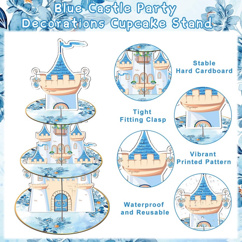 Aposwow Blue Castle Birthday Party Decorations - 3 Tier Flower Castle Cupcake Stand Blue Theme Party Supplies Dessert Tower Holder for Birthday Baby Shower Wedding Decorations - Image 3