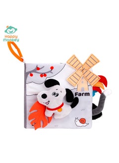 Happy Monkey Stereo Tail Cloth Book Tear Not To Rip With Teeth Gum Baby Grasp Perception Training Early Education Toy-Color:Teether Doll Cloth Book-puppy (6 Pages, 12 Sides)