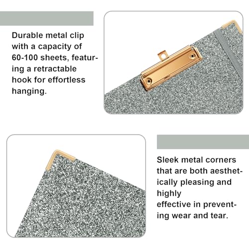 EYROZILL Spiral Clipboard Folio with Storage Pockets 8.5 x 11 Folder Refillable Lined Notepad Glitter Clipboards Drak Grey - Image 5