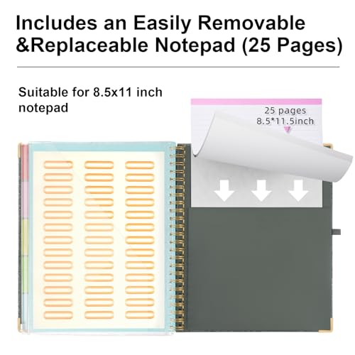 EYROZILL Spiral Clipboard Folio with Storage Pockets 8.5 x 11 Folder Refillable Lined Notepad Glitter Clipboards Drak Grey - Image 3