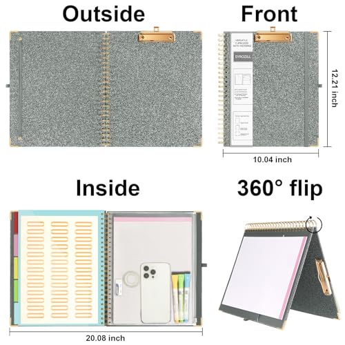 EYROZILL Spiral Clipboard Folio with Storage Pockets 8.5 x 11 Folder Refillable Lined Notepad Glitter Clipboards Drak Grey - Image 2