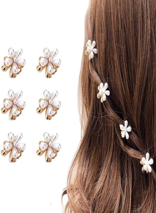 WECROO Mini Korean Style Small White Pearl Hair Claw Clips and Rhinestone Butterfly Flower Claw Hair Clips Mini Claw Metal Clips Clucher for girls kids (White, Pack of 12) - Image 2