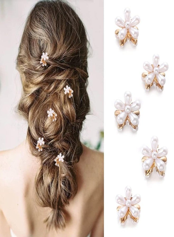 WECROO Mini Korean Style Small White Pearl Hair Claw Clips and Rhinestone Butterfly Flower Claw Hair Clips Mini Claw Metal Clips Clucher for girls kids (White, Pack of 12) - Image 1