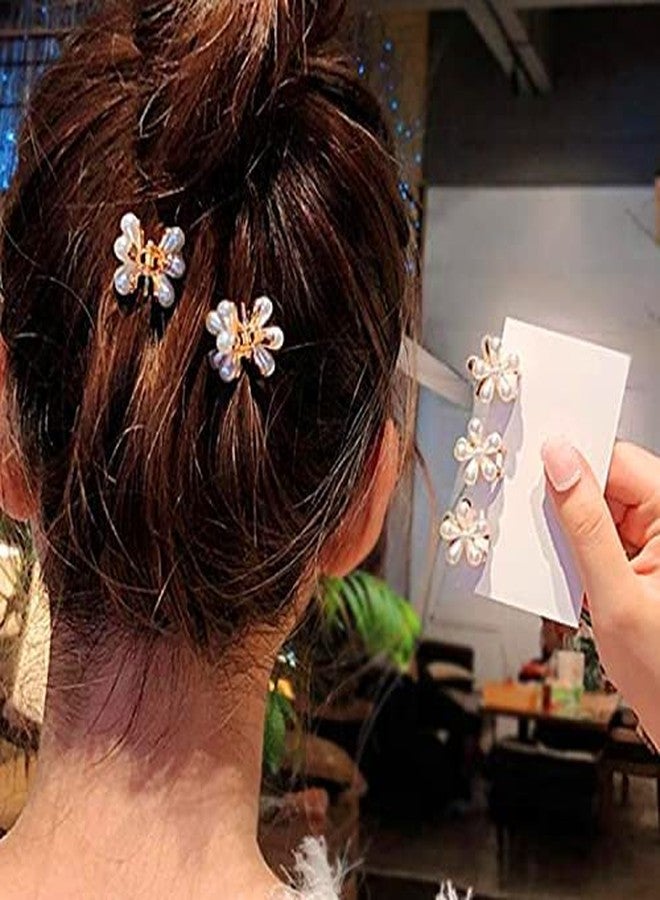 WECROO Mini Korean Style Small White Pearl Hair Claw Clips and Rhinestone Butterfly Flower Claw Hair Clips Mini Claw Metal Clips Clucher for girls kids (White, Pack of 12) - Image 5