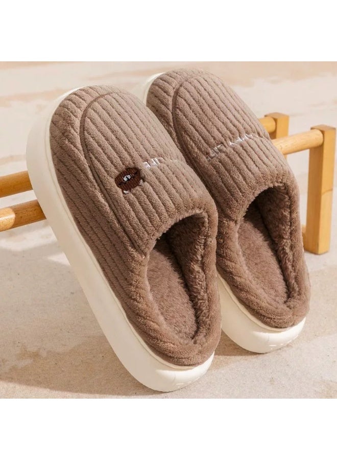 Korean-style thick-soled cotton slippers for autumn and winter, suitable for home and indoor use, providing anti-slip and warm protection.