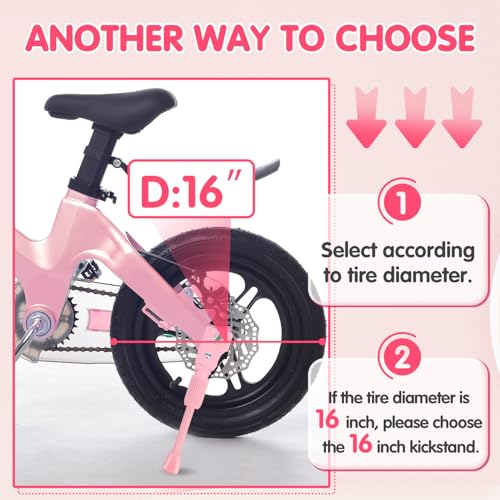 LEICHTEN Kickstand for Kids Bike, Kids Bike Kickstand for 16 Inch Wheel Children's Bicycle Single-Side Kick Stand Rear Mount Bikes Support Racks Pink for Girls and Boys Bike, Non-adjustable - Image 4