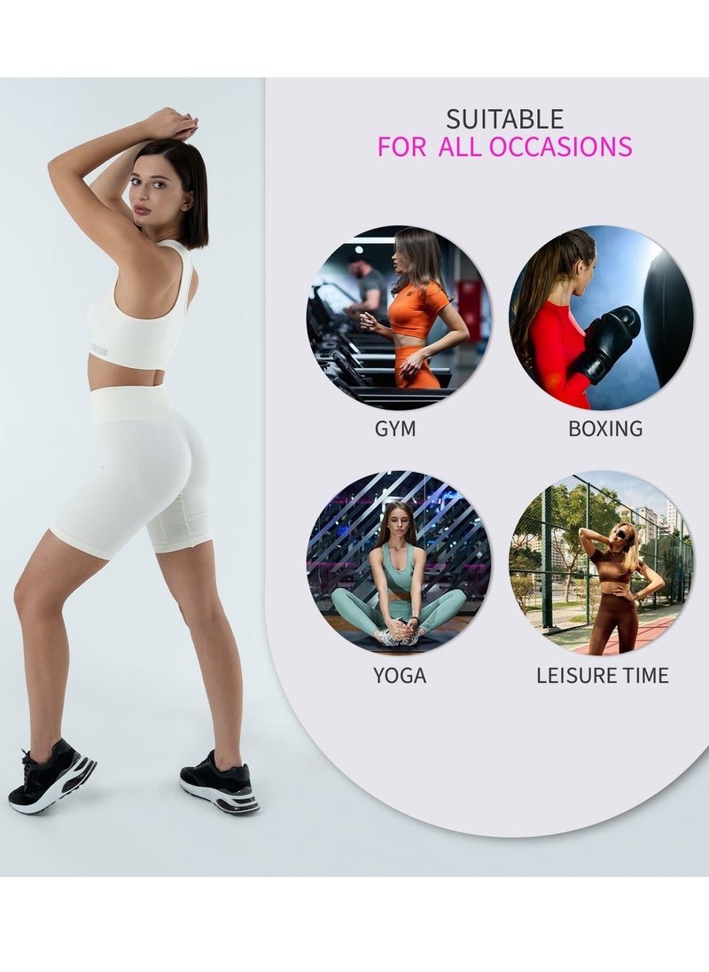 Bernessi Turkiye Nylon Women High Waisted Biker Shorts Sport Legging Shorts Workout Cycling Athletic Running Yoga Gym Volleyball for Ladies with Tummy Control Textured Cold White  - Image 4