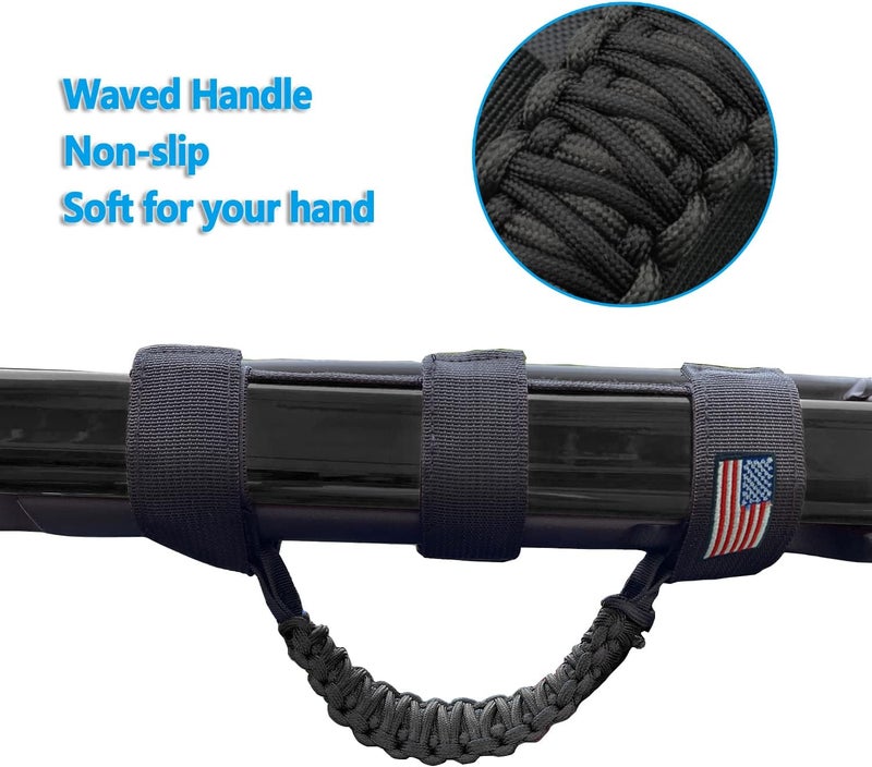 KOHUIPU Premium Paracord Roll Bar Grab Handles for Jeep Wrangler & Gladiator (4-Pack, Black) - Image 4