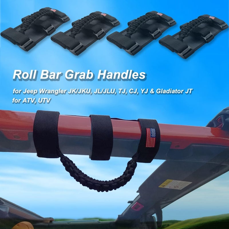 KOHUIPU Premium Paracord Roll Bar Grab Handles for Jeep Wrangler & Gladiator (4-Pack, Black) - Image 2