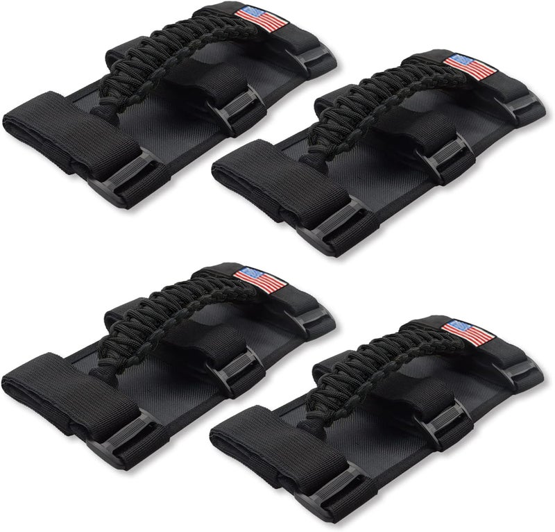 KOHUIPU Premium Paracord Roll Bar Grab Handles for Jeep Wrangler & Gladiator (4-Pack, Black) - Image 1