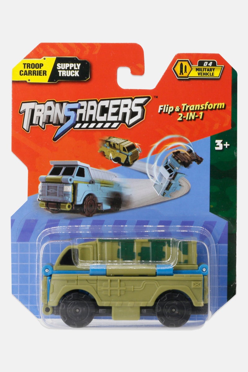 TRANSRACERS 2-In-1 Flip Cars Troop Carrier and Supply Truck, Olive - Image 1