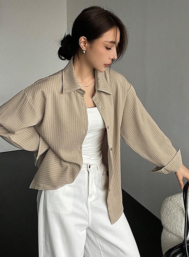 تايك تو بلوزة مخططة بقصة مريحة وأكمام طويلة - Image 4