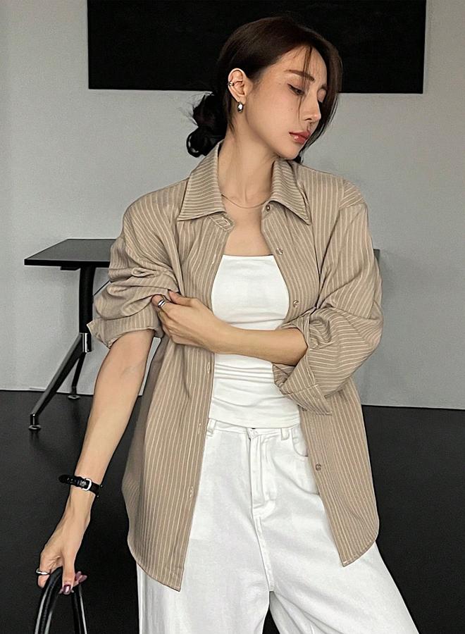 تايك تو بلوزة مخططة بقصة مريحة وأكمام طويلة - Image 5