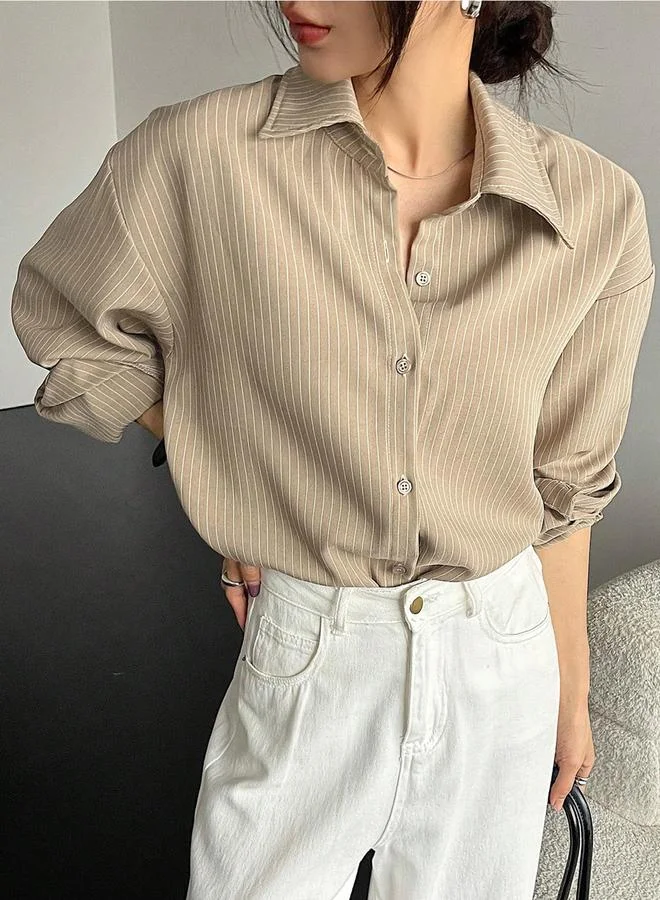 تايك تو بلوزة مخططة بقصة مريحة وأكمام طويلة