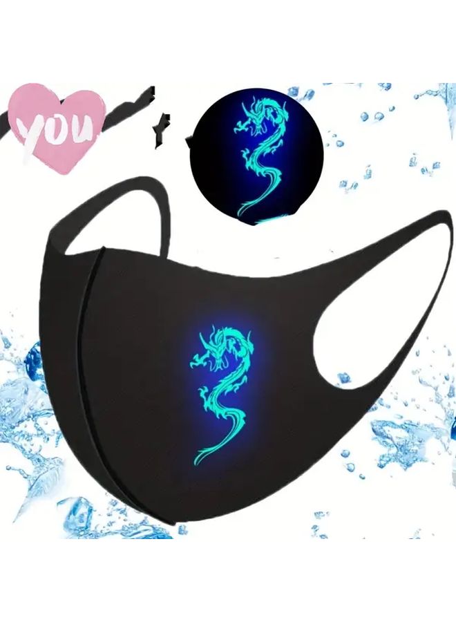 Black Mask One Stop Lightweight Breathable Polyester Dragon Face Mask for Men Night Glow - Image 2