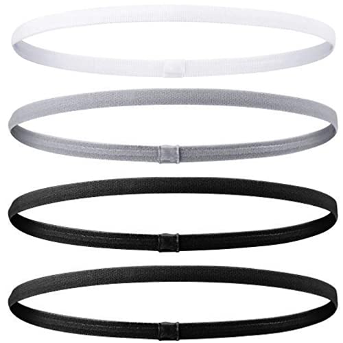 Seeotwo 4 Pieces Thick And Slim Non-Slip Elastic Sports Headbands - Athletic Skinny Hair Headband For Women, Men, Boys, Girls - Silicone Grip Hairband Mini Stylish Sweat Band (Black, Grey, White) - Image 1