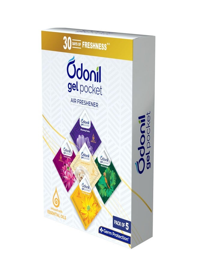 أودونيل جل بوكيت - 50 غرام (10 غرام × 5) | عبوة من 5 روائح متنوعة | معطر بالزيوت العطرية | حماية من الجراثيم | يدوم حتى 30 يومًا | معطر جو للحمام والمرحاض والمنزل والمكتب. - Image 1