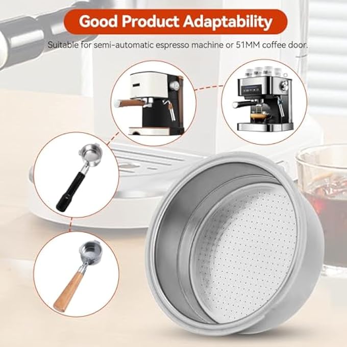 GNAFOTU 51 Mm Coffee Portafilter Basket Stainless Steel Double Layer Pressurized Coffee Filter Reusable Coffee Filter Double Cup - Image 4