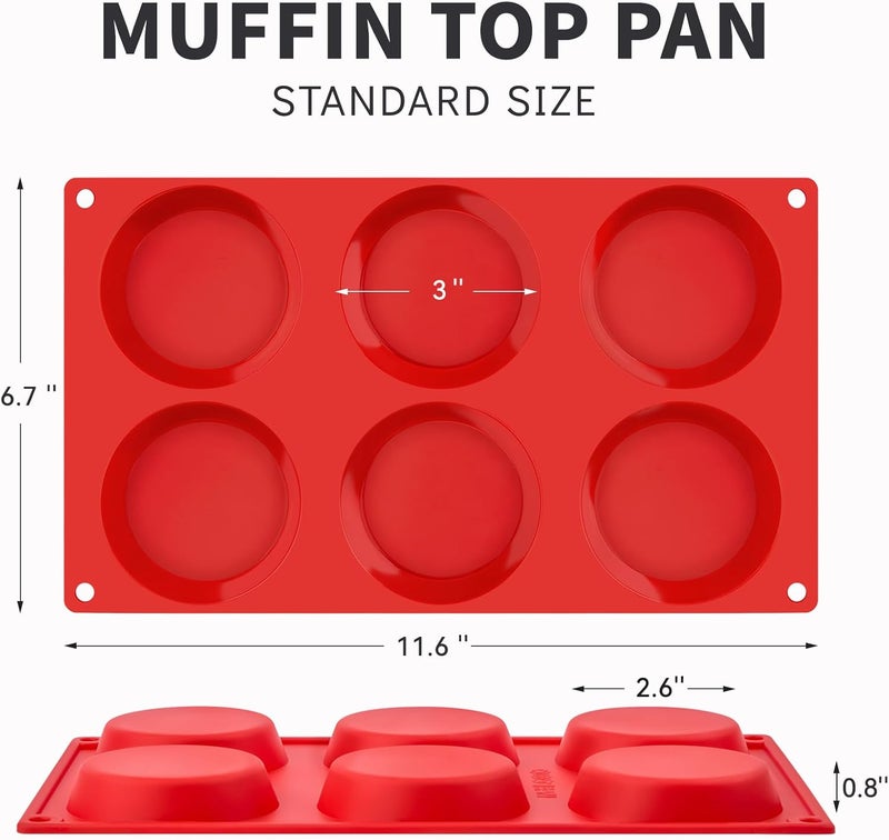 Puyeipt 3 Pack Silicone Egg Molds, 3 Inch Non-Stick Muffin Top Pans Round Silicone Baking Molds for Egg Bites, Breakfast Sandwiches, Whoopie Pies, Corn Bread, Tarts (Red) - Image 2