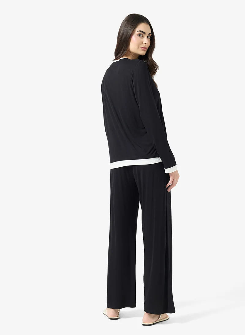 Ginger Basics Soft Viscose Contrast Trim Overize Top & Pant Coord set