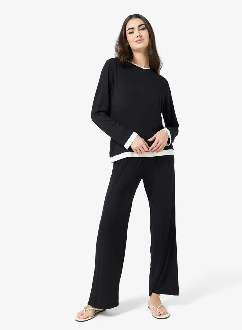 Ginger Basics Soft Viscose Contrast Trim Overize Top & Pant Coord set