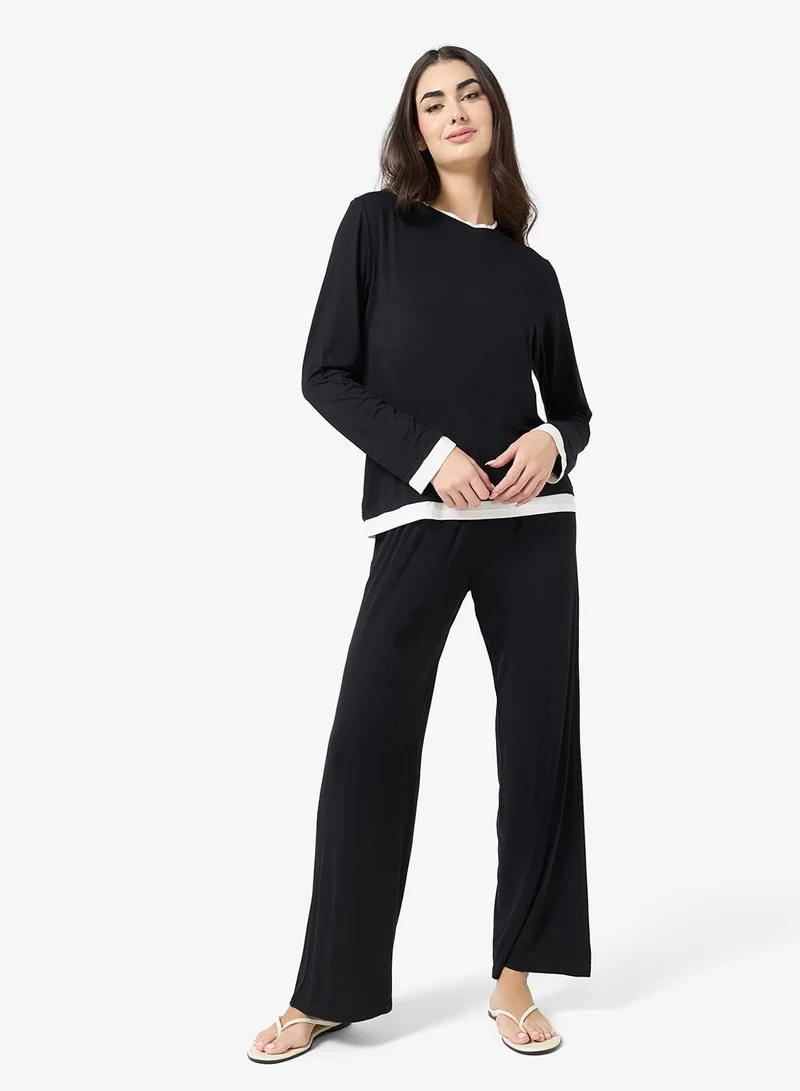 Ginger Basics Soft Viscose Contrast Trim Overize Top & Pant Coord set