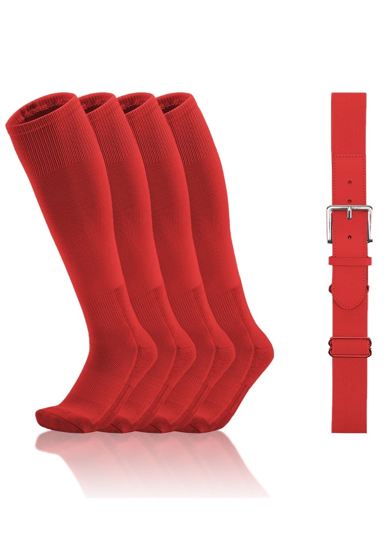 Generic Baseball Socks And Belt Youth Softball Tee Ball Combo Set Elastic Belts Anti-slip Football Breathable Athletic Rugby Hockey 2 Pairs of 1 Belt - Image 1