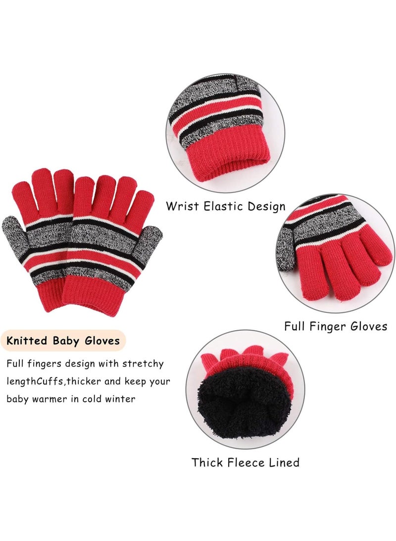 Zikra Kids Winter Hat Gloves Scarf Set, 3 Pack Toddler Beanie with Knit Pom, Knit Fleece Lined Neck Warmer Scarf Set for Boys Girls 3-8 Years, Red - Image 5