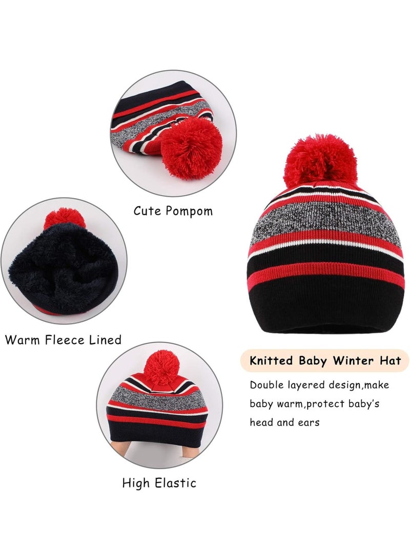 Zikra Kids Winter Hat Gloves Scarf Set, 3 Pack Toddler Beanie with Knit Pom, Knit Fleece Lined Neck Warmer Scarf Set for Boys Girls 3-8 Years, Red - Image 3