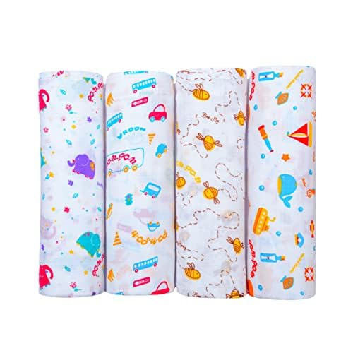 BUMSIES 100 Muslin Cotton 2 Layer Baby Swaddle WrapBlanket Soft SkinFriendly Nursery Essential for New Born Babies Perfect for Gifting Size 110X110 cm 06 Months Printed Set of 4