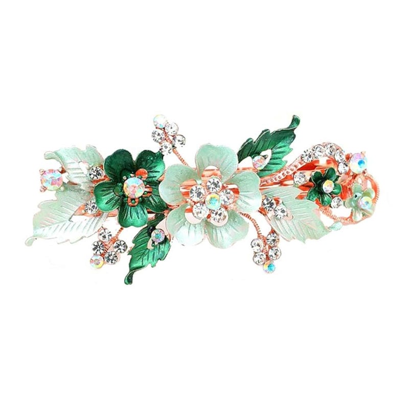 Green Flower Women Rhinestone Butterfly Hairpin Hair Clip Barrette Ponytail Holder Glitter Crystal Elegant Gifts Hair Clips