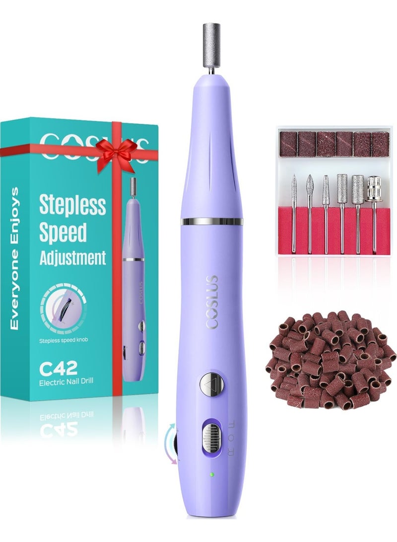 COSLUS Cordless Electric Nail Drill Machine – Rechargeable Portable Nail File with Stepless Speed Control for Acrylic, Gel, Dip Powder & Polish, Professional Manicure & Pedicure (Purple) - Image 1