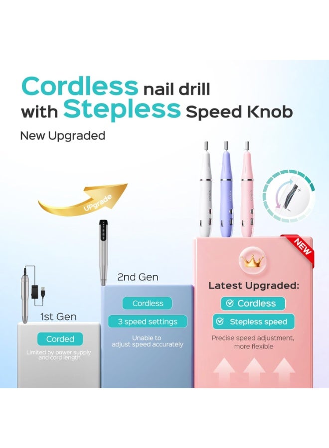 COSLUS Cordless Electric Nail Drill Machine – Rechargeable Portable Nail File with Stepless Speed Control for Acrylic, Gel, Dip Powder & Polish, Professional Manicure & Pedicure (Purple) - Image 2