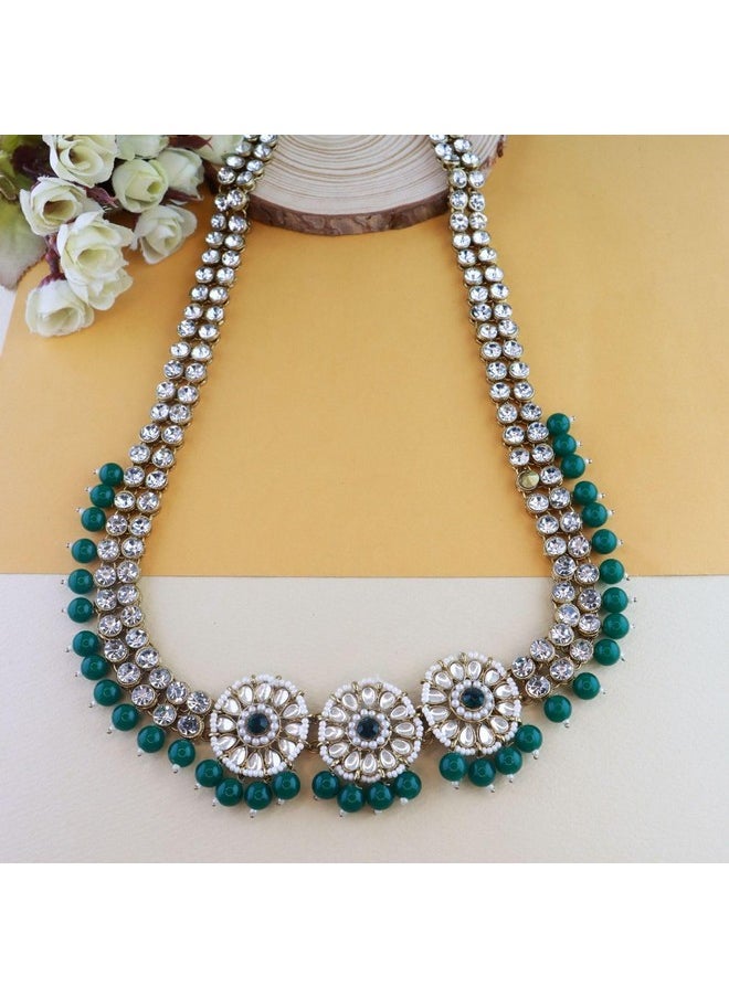 I Jewels - I Jewels 18K Gold Plated Traditional Ethnic White Floral Design Kundan And Stone Studded Adjustable Pearl Kamarband/Belly Chain/Kandora/Waist Belt For Women (B033G) - Image 1