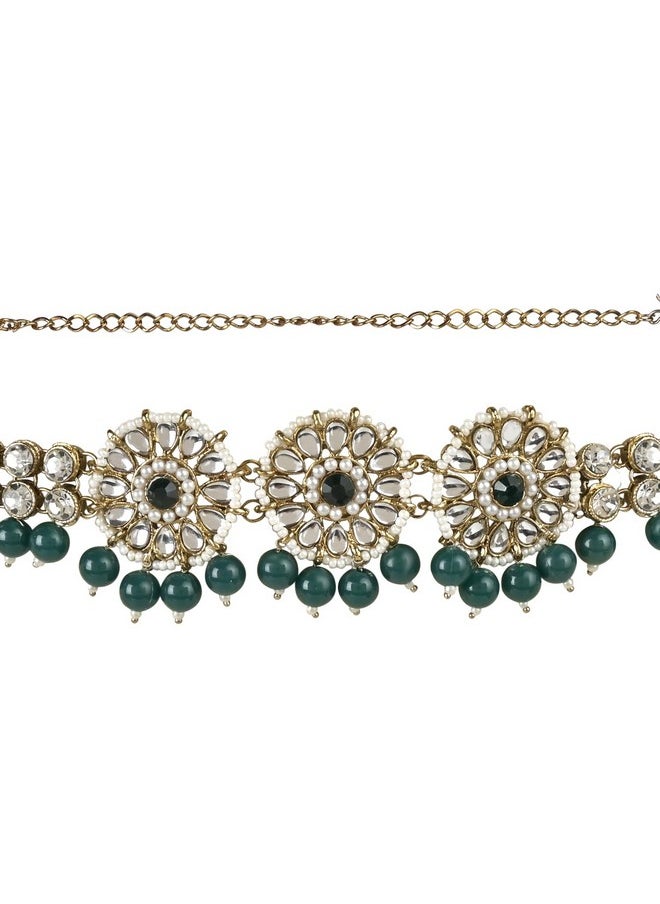 I Jewels - I Jewels 18K Gold Plated Traditional Ethnic White Floral Design Kundan And Stone Studded Adjustable Pearl Kamarband/Belly Chain/Kandora/Waist Belt For Women (B033G) - Image 1