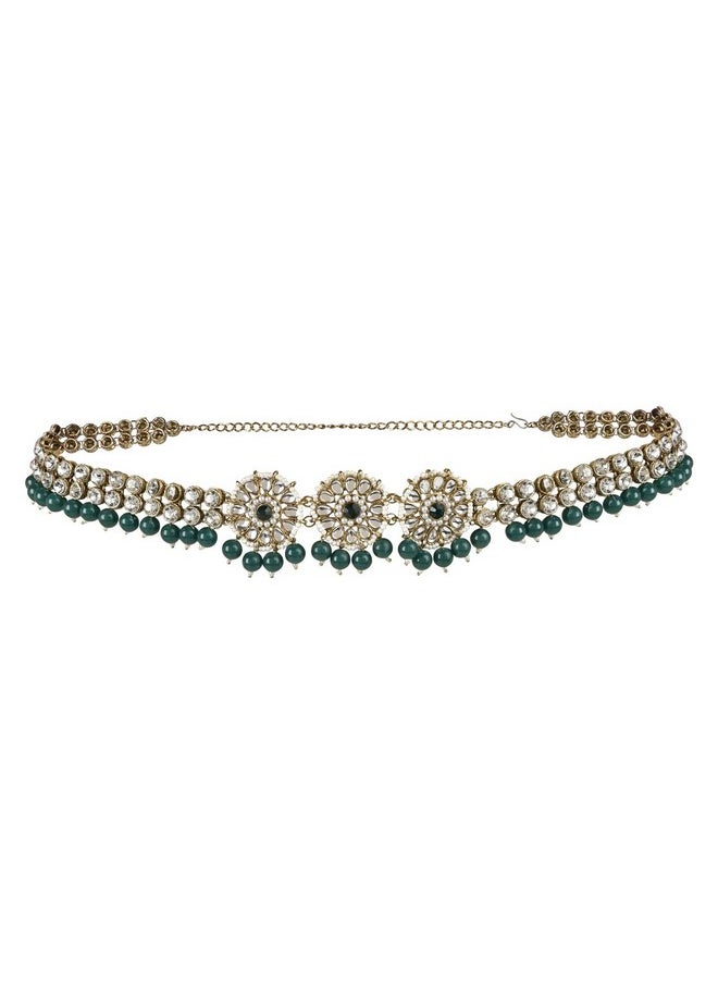 I Jewels - I Jewels 18K Gold Plated Traditional Ethnic White Floral Design Kundan And Stone Studded Adjustable Pearl Kamarband/Belly Chain/Kandora/Waist Belt For Women (B033G) - Image 1